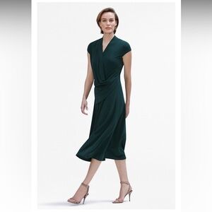 MM Lafleur Zulma Veridian green A-Line Midi Dress V-Neck Cap Sleeve career